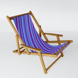 [ Thumbnail: Cornflower Blue, Royal Blue & Purple Colored Pattern of Stripes Sling Chair ]