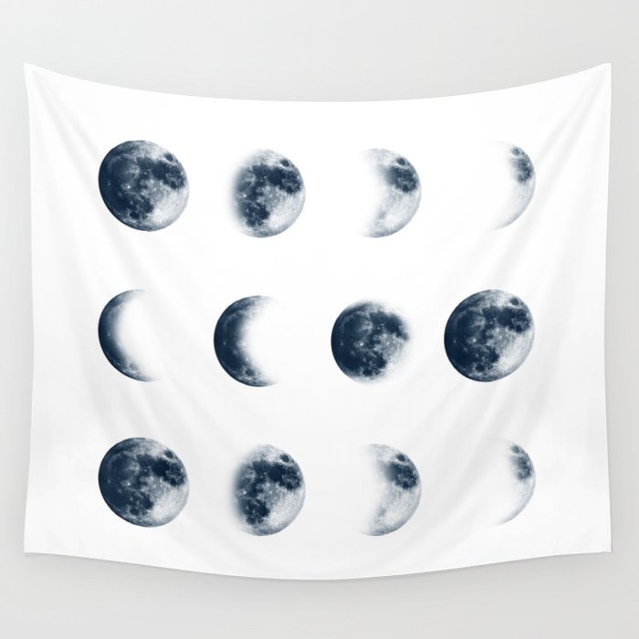Moon Phases | Blue Watercolor Art Wall Tapestry