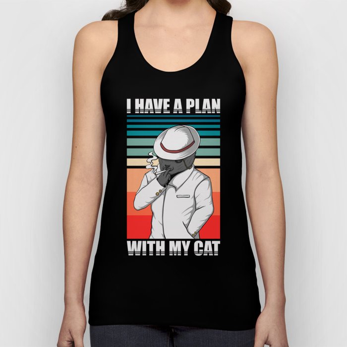 Plan With Cat Retro Illustration Cool Hipster Art Tank Top