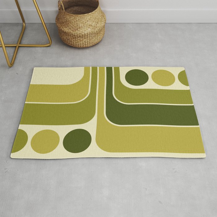 Mid Century Modern Decoration 663 Olive Green and Beige Rug
