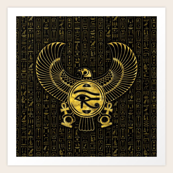 egyptian eye of horus wadjet gold and black art print by k9printart