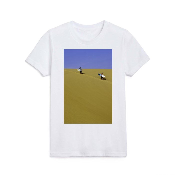 Mauritania, Surfers in the Sahara Desert Kids T Shirt