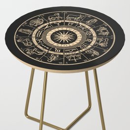 Vintage Zodiac & Astrology Chart | Charcoal & Gold Side Table