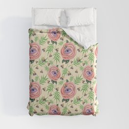 Botanical Bees - Pink and Green Duvet Cover