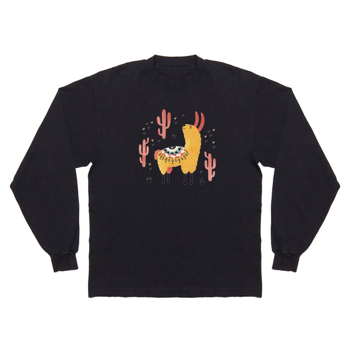Yellow Llama Red Cacti Long Sleeve T Shirt