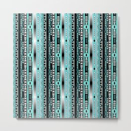 Abstract ethnic pattern in turquoise , black and white . Metal Print