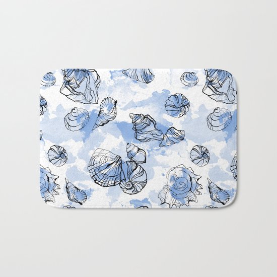Seashells watercolor illustration Bath Mat