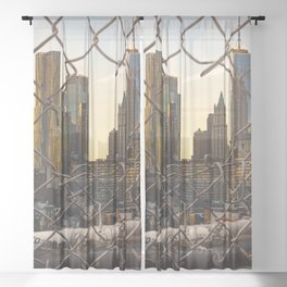 New York City Sunset Through the Fence Sheer Curtain