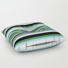 [ Thumbnail: Gray, Forest Green, Light Sky Blue, Mint Cream & Black Colored Lines/Stripes Pattern Floor Pillow ]