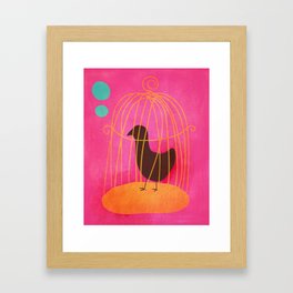 Hot Pink Crow Bird In a Cage Framed Art Print