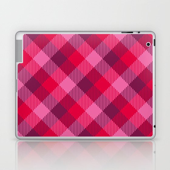 Valentine's retro simple tartan diagonal check burgundy Laptop & iPad Skin