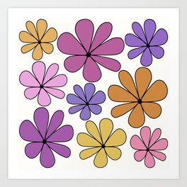 Retro Daisy Multicolor Pattern II 90s Rainbow Bold Floral Art Print