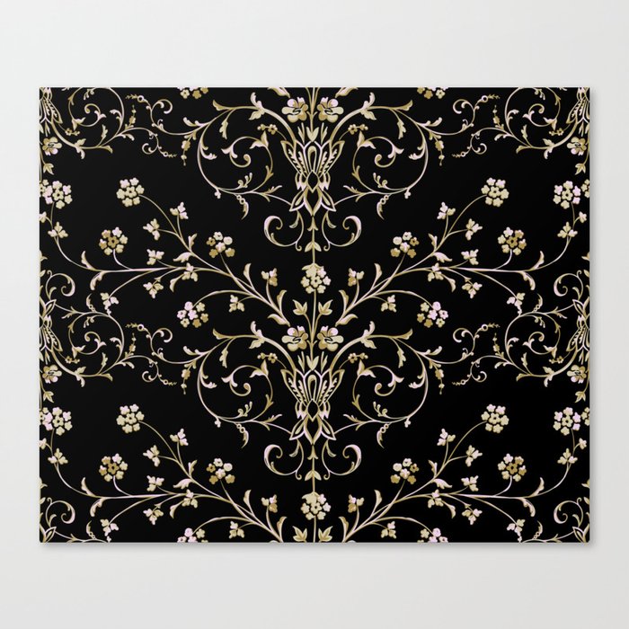 Elegant Antique Baroque Black & Gold Scroll Pattern Canvas Print