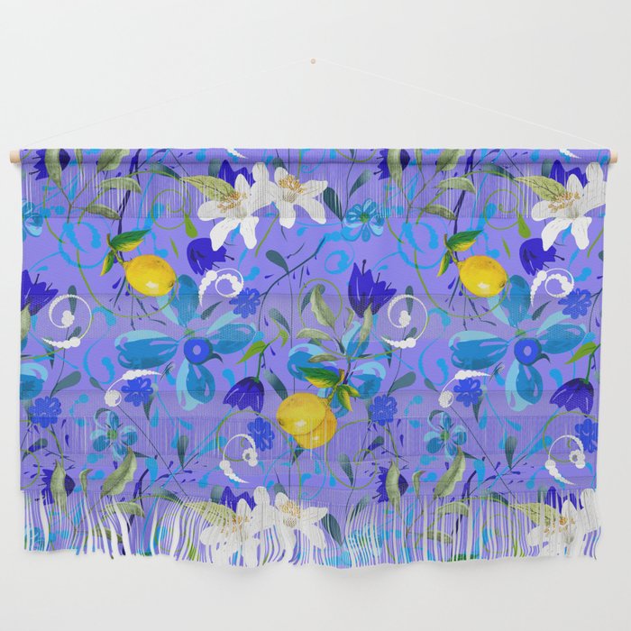Watercolour flowers, floral ,summer pattern,lemons,citrus  Wall Hanging