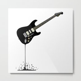 Fluid Black Guitar Metal Print | Icon, Graphicdesign, Illustration, Black and White, Guitar, Notes, Advertisement, Poster, Digital, Strat 