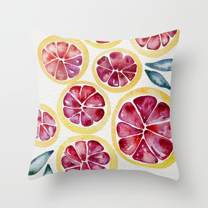 Sliced Grapefruits Watercolor Throw Pillow