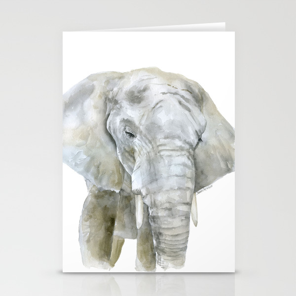 Elephant Watercolor Painting African Animal Stationery Cards By