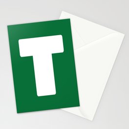 T (White & Olive Letter) Stationery Card