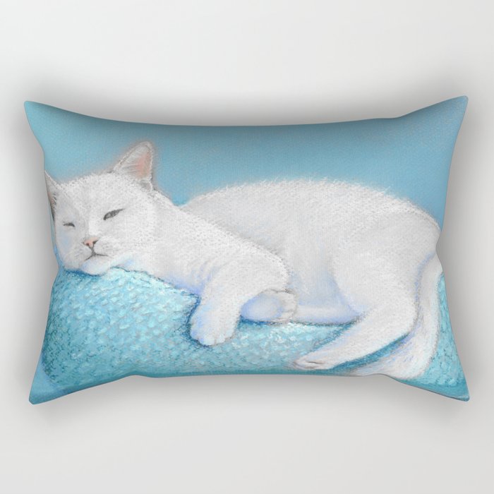 The White cat is peaking you Rectangular Pillow
