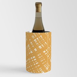 Rough Weave Painted Abstract Burlap Painted Pattern in White and Beige  Wine Chiller