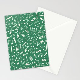 Antique White Musical Notation Pattern on Christmas Green Stationery Card