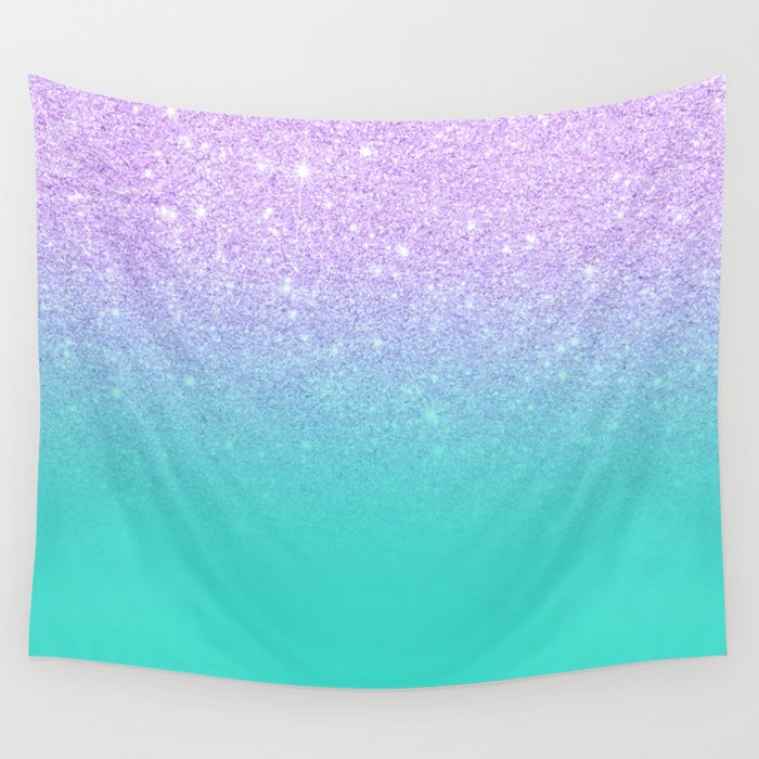 Modern mermaid lavender glitter turquoise ombre pattern Wall Tapestry