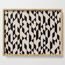 Abstract Geometric Pattern Black and Ivory Serving Tray