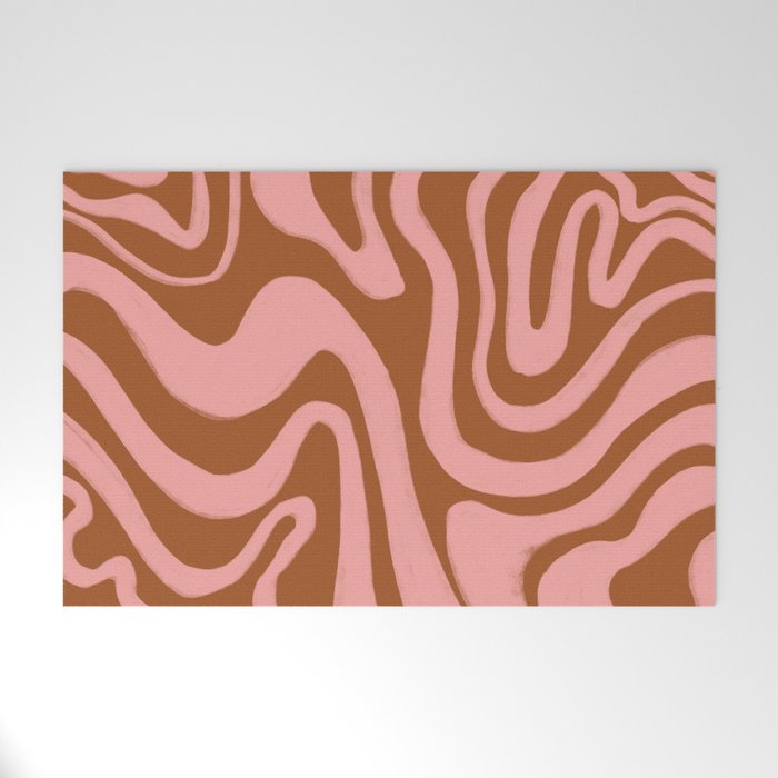 70s Retro Liquid Swirl in Burnt Orange + Pink Welcome Mat