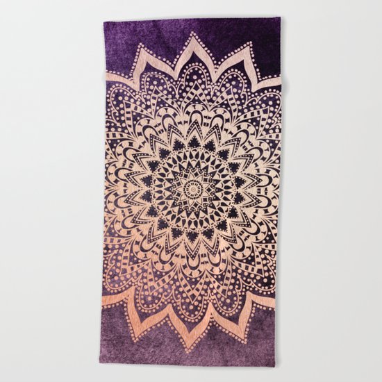 GOLD NIGHTS MANDALA IN PURPLE Beach Towel