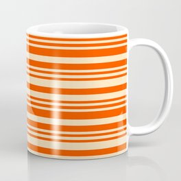 [ Thumbnail: Red and Beige Colored Lined Pattern Coffee Mug ]