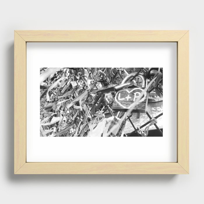 Love Locks-Paris-Black and White Recessed Framed Print