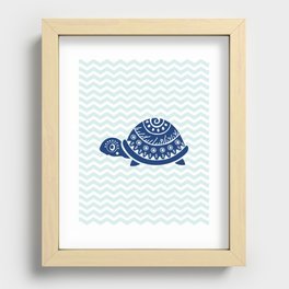 Blue Turtle with Chevron Background, Nautical Recessed Framed Print