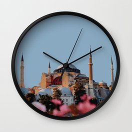 Hagia Sofia, Istanbul, Turkey Travel Artwork Wall Clock | Church, Flowers, Skyline, Turk, Empire, Byzantine, Ottoman, Cityscape, Hagiasophia, Mosque 