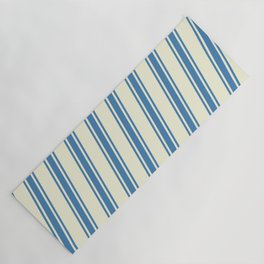 [ Thumbnail: Beige and Blue Colored Pattern of Stripes Yoga Mat ]