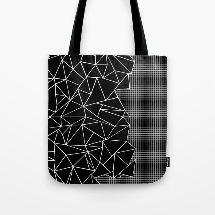 Abstract Grid Outline White On Black On Side Tote Bag By Projectm