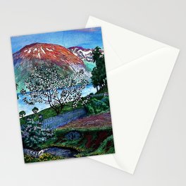 'June Night, Fjord Lakeside, in the Garden' alpine landscape painting by Nikolai Astrup Stationery Card