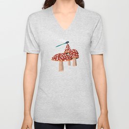 Toadstools and Dragonfly! V Neck T Shirt