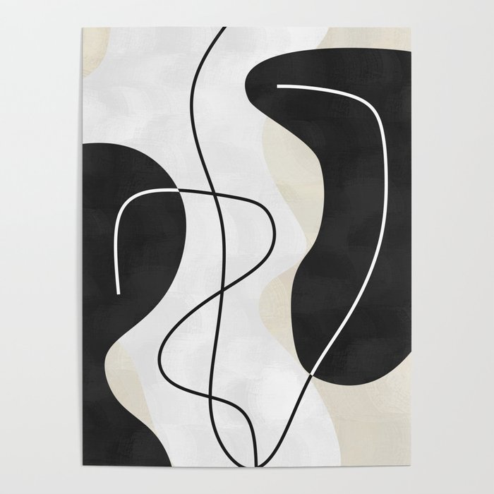 Modern Contemporary Abstract Black White and Beige No7 Poster
