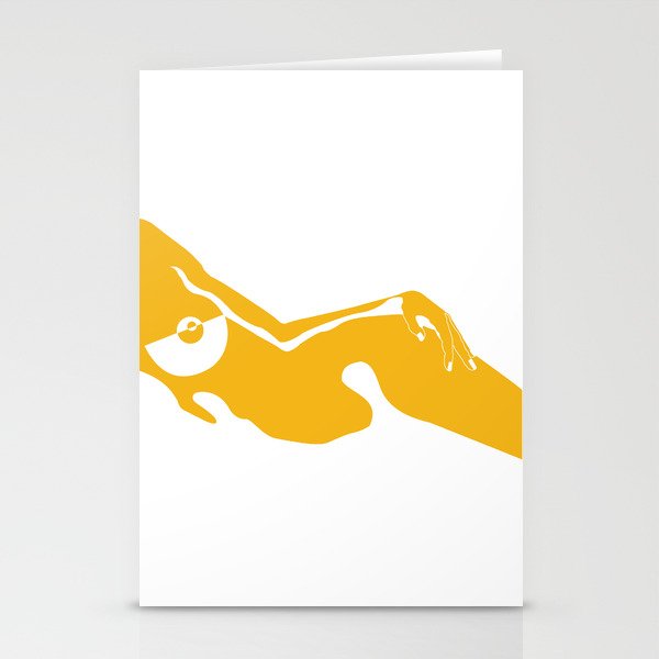 Nude Woman Bodyscape Lying Sideways in Yellow Stationery Cards