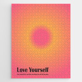 Love Yourself, Retro Meditation Gradient Jigsaw Puzzle