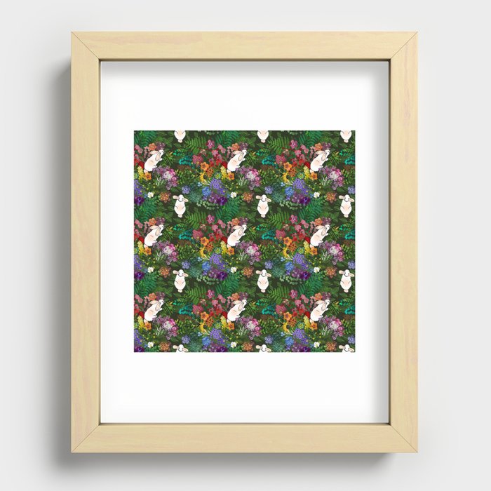 Rabbits in a Rainbow Garden  Recessed Framed Print