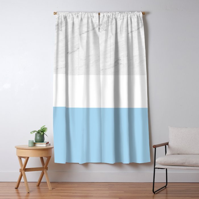 Marble Sky Blue White Color Block Modern Geometry Blackout Curtain