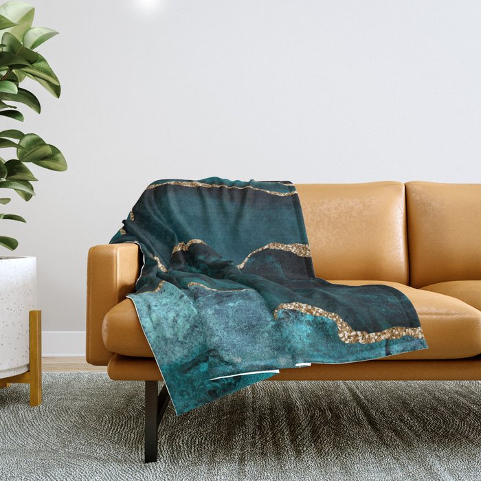 Teal Gold Agate Texture 02 Throw Blanket by Bridax Society6