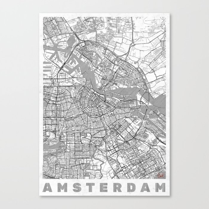 Amsterdam Map Line Canvas Print