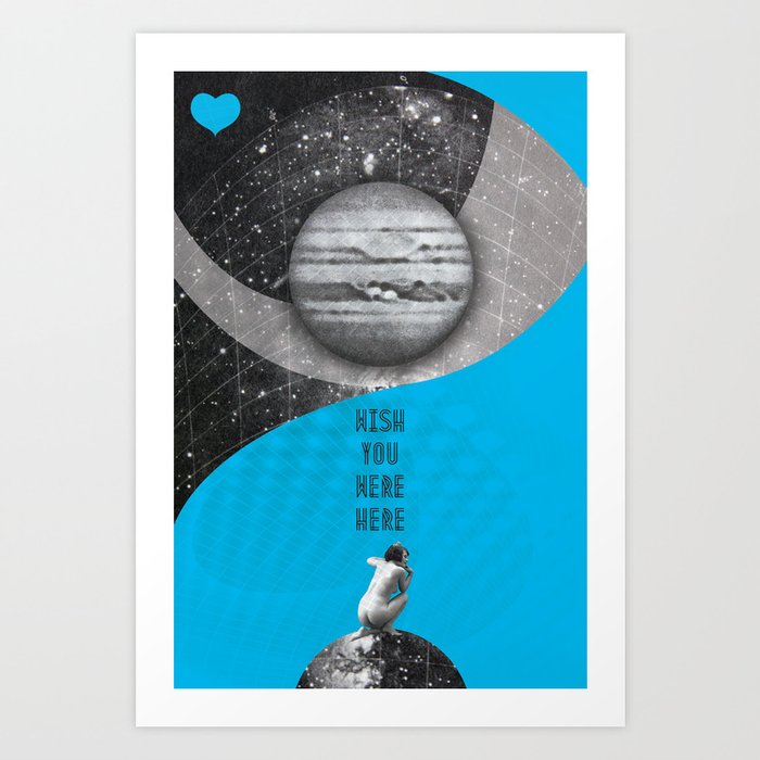 Love Quote Retro Vintage Nude Woman Space Planet Wish You Were Here Rock Music Song Lyrics Art Print