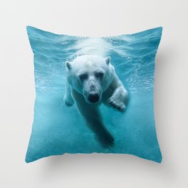 Polar Bear Swimming Throw Pillow