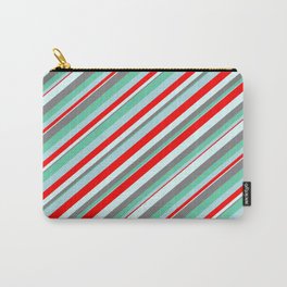 [ Thumbnail: Eyecatching Aquamarine, Powder Blue, Red, Light Cyan, and Gray Colored Lines Pattern Carry-All Pouch ]