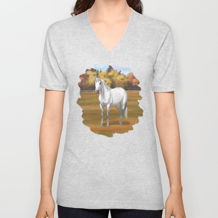 White Dapple Gray Quarter Horse V Neck T Shirt