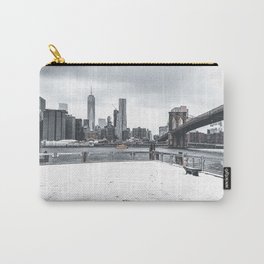 Brooklyn Bridge and Manhattan skyline during winter snowstorm blizzard in New York City Carry-All Pouch