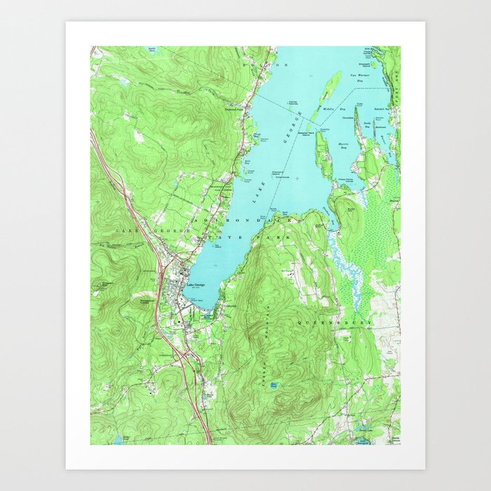 Lake George Ny Map Vintage Map Of Lake George New York (1966) Art Print By Bravuramedia |  Society6
